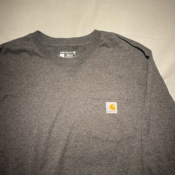 Carhartt Men's Long Sleeve T-Shirt Dark Gray Original Fit Pocket Tee Large - Picture 3 of 4
